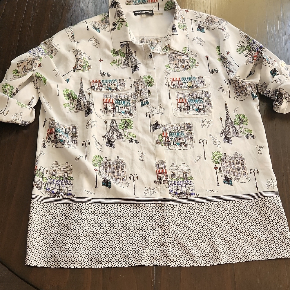Karl Lagerfeld White Graphic Print Casual Shirt Sz XL